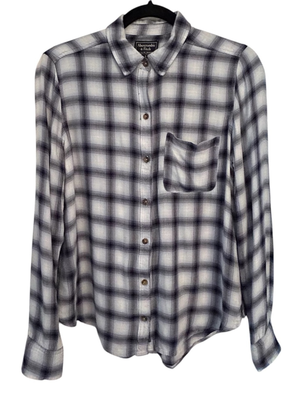 Abercrombie & Fitch Navy and White Plaid Button-Down Shirt Size Small